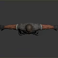 3D Male Character Model With Worn Gray Shirt Utility Pants And Black Gloves Arms Outstretched