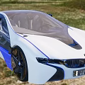 BMW Future Looking Concept Car With White And Blue Sleek Aerodynamic Design In Grassland