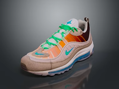 Nike Air Max Sneakers With Beige Orange Blue Upper Green Laces And Air Cushion Sole 3d model