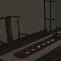 Elegant Chinese Tea Set With Tray Cups And Teapot On Wooden Table