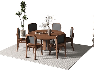 Dining Table and Chair Combination Jewelry Ornaments Floor Lamp Green Plant Potted Carpet Dry Branches Ornaments 3d model