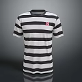 Black And White Striped Short Sleeve T-shirt With Red Number 19 On Chest