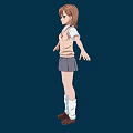 Anime School Girl With Brown Hair Wearing White Shirt Gray Skirt And Dark Blue Background