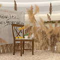 Stylish Shopping Mall Interior Decor With Red Circular Backdrop Golden Reeds Sofa And Ornaments