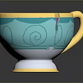 Blue Ceramic Cup With Yellow Rim Purple Crack And Spiral Patterns