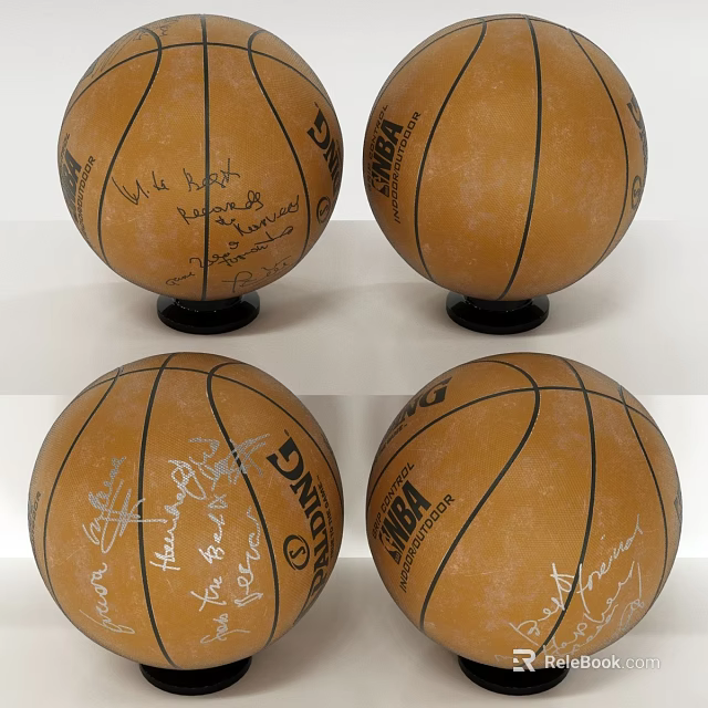 Autographed NBA Basketballs on Black Bases as Sports Equipment 3d model 
