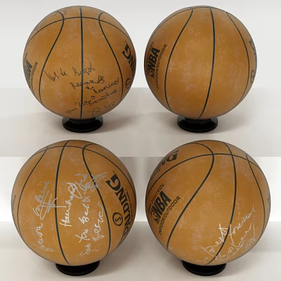 Autographed NBA Basketballs on Black Bases as Sports Equipment 3d model