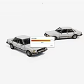 Two Classic White Sedan Car Miniature Models Displayed On White Background 3d model