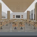 Modern Restaurant Interior Design With Wooden Ceiling Dining Tables Open Kitchen And Menu 3d model