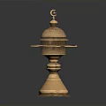 Brass Household Accessory with Perforated Dome Top and Crescent Accent Tiered Base Design