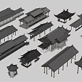 Traditional Chinese Roofed Corridors with Multiple Classical Designs and Wooden Structures 3d model