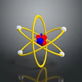 3D Atomic Model Structure with Yellow Orbits Red Blue Nucleus and White Particles
