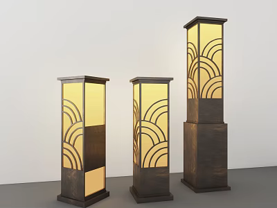 Illuminated Outdoor Column Lights With Fan Shaped Patterns And Translucent Shades 3d model