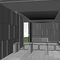 Modern Entrance Gate With Sleek Design Black Wall Glass Canopy And Green Plants