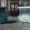 Urban Public Facility With Colorful Street Carts Selling Coffee And Fresh Orange Juice