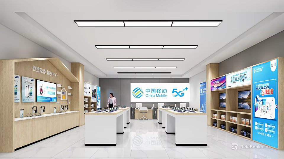 Modern Digital Store with 5G Devices Display Counters and Electronics Shelves 3d model 