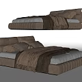 Modern Double Bed With Leather Frame Gray Brown Blanket And Cozy Pillows
