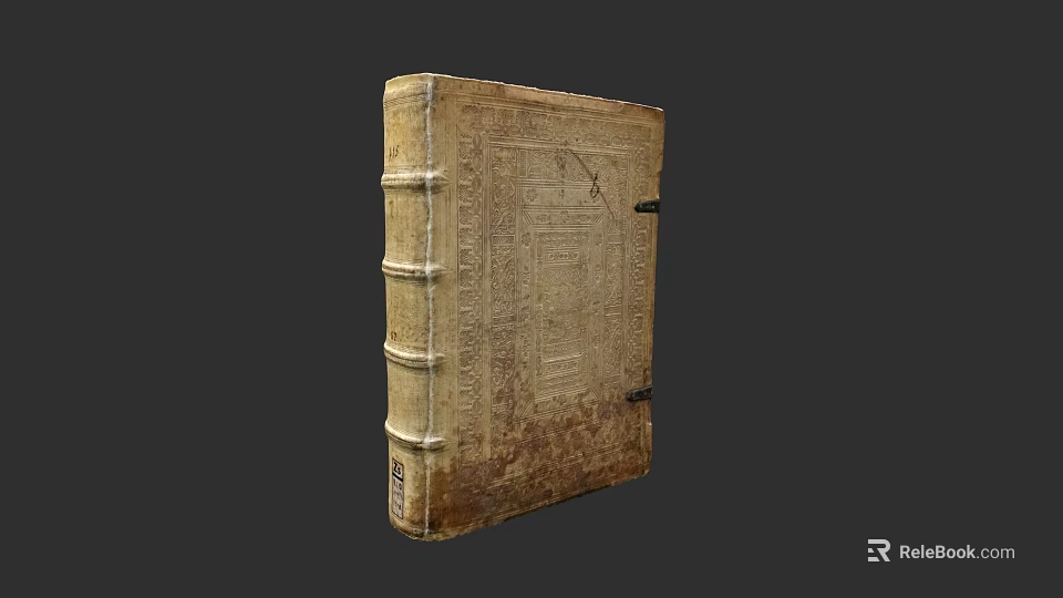 Vintage Antique Leather Bound Book With Ornate Cover And Metal Clasps 3d model