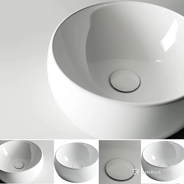 Modern White Ceramic Round Countertop Washbasin with Smooth Surface and Minimalist Design 3d model 