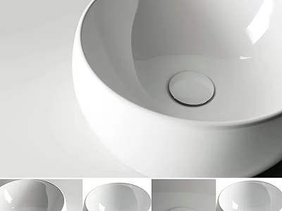 Modern White Ceramic Round Countertop Washbasin with Smooth Surface and Minimalist Design 3d model