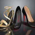 Stylish High Heel Shoes Collection Featuring Gold Sandals Black Pointed Toe And Red Heel Design