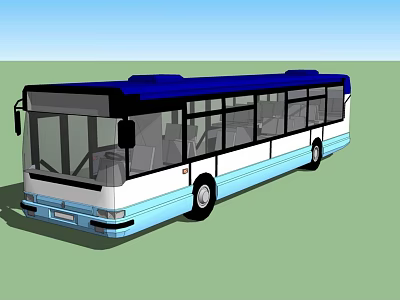 Blue and White City Bus Exterior Design With Green Ground And Blue Sky Background 3d model