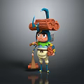 Game Movie Cartoon Character With Blue Hat Long Horn Carrying Logs And Axe
