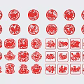 Red Paper Cutting Wall Decor With Circular And Square Animal Floral Patterns 3d model