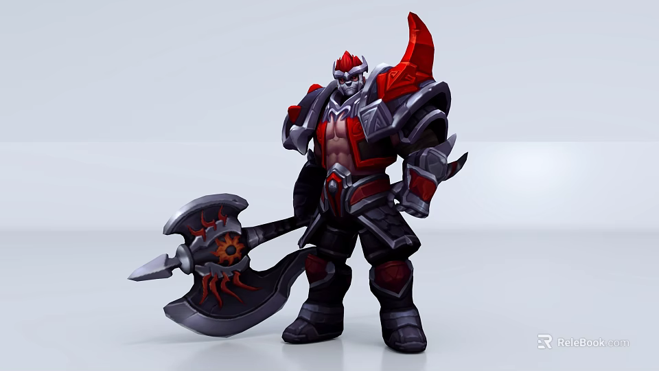 Game Movie Warrior Character with Red Black Armor and Giant Axe in Mighty Stance 3d model 
