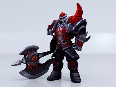 Game Movie Warrior Character with Red Black Armor and Giant Axe in Mighty Stance 3d model