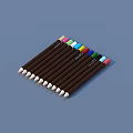 Neatly Arranged Colored Pencils With Various Color Tips On Blue Background