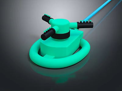 Green Mechanical Tool with Circular Base Black Knobs and Blue Cable 3d model