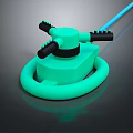 Green Mechanical Tool with Circular Base Black Knobs and Blue Cable