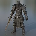 Game Movie Character In Spiked Dark Armor Holding Decorative Sword Medieval Fantasy Style