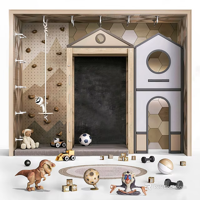 Stuffed Animals In Kids Playhouse With Teddy Bear Dinosaur Toy Car And Soccer Ball 3d model 