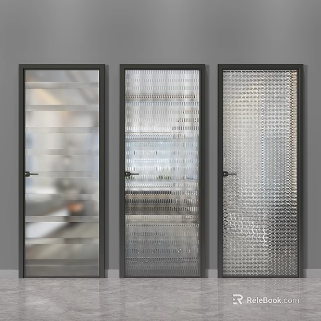 Modern Textured Glass Doors With Dark Frames And Unique Patterns 3d model