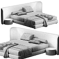 Double Bed with Upholstered Headboard White Bedding Cozy Blanket Round Nightstand and Color Options