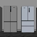 Stylish Modern Multi Door Refrigerators in Silver Gray Displayed Side by Side 3d model