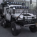 White Six Wheel Off Road SUV With Roof Lights And Spare Tire