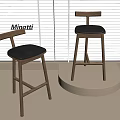 Modern Minotti Bar Stools With Wooden Frame And Black Leather Seat