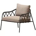 Modern Leisure Chair With Black Metal Geometric Frame And Beige Fabric Cushion