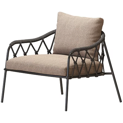 Modern Leisure Chair With Black Metal Geometric Frame And Beige Fabric Cushion 3d model