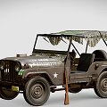Vintage Military Green Utility Vehicle With Open Top Camouflage Canvas And White Star Emblem