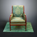 Elegant Green Armchair with Gold Patterns Red Arms and Legs on Green Rug