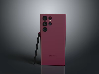 Samsung Dark Purple Tablet With Back Camera Setup And Black Stylus Pen On Dark Background 3d model