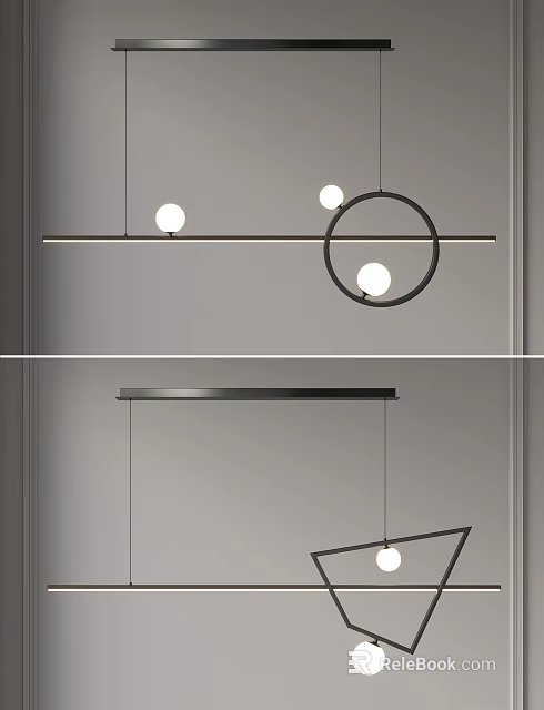 Modern Pendant Light Design With Black Bar Circular And Triangular Bulb Frames 3d model