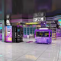 Modern Mall Interior With Purple Neon Lights Vending Machines And Shops Decoration