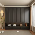 Modern Dark Wardrobe Interior With Cabinet Doors Drawers And Decorative Storage