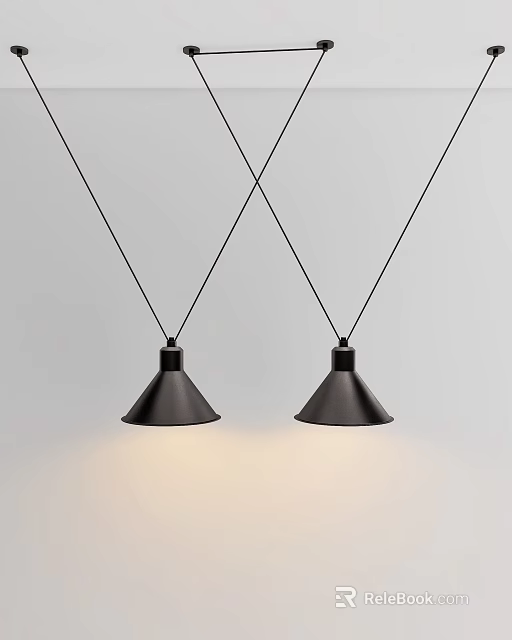 Two Black Conical Shade Chandeliers In Modern Minimalist Hanging Lighting Design 3d model 