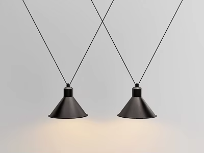 Two Black Conical Shade Chandeliers In Modern Minimalist Hanging Lighting Design 3d model